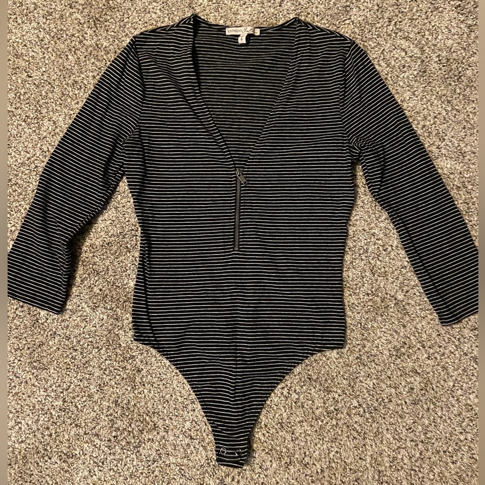 Express One Eleven Black/White Stripe Bodysuit